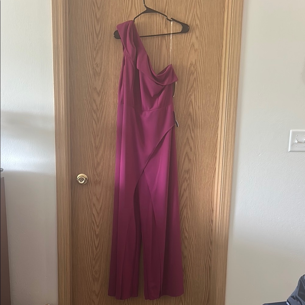 Pink Asymmetrical One Shoulder Jumpsuit